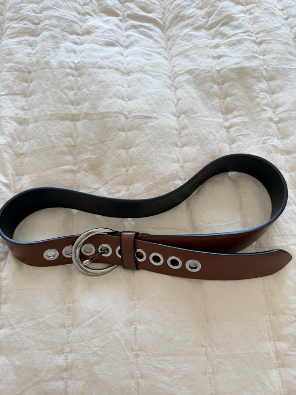 Calvin Klein Brown Leather Double-Ring Grommet Belt
